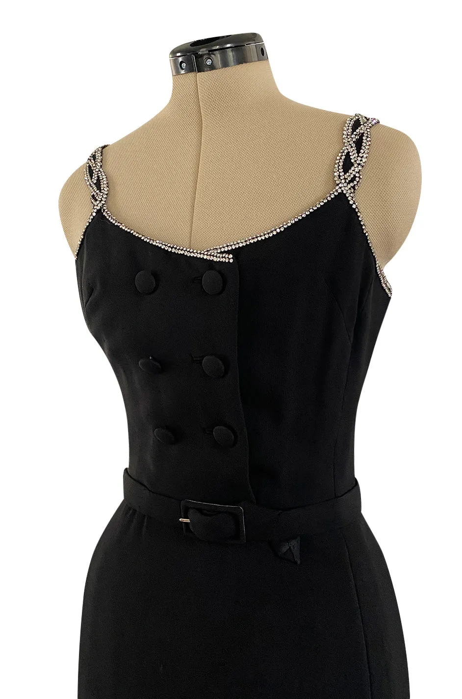 1960s Christian Dior Numbered Demi-Couture Dress w Glittering Crystal Rhinestone Straps