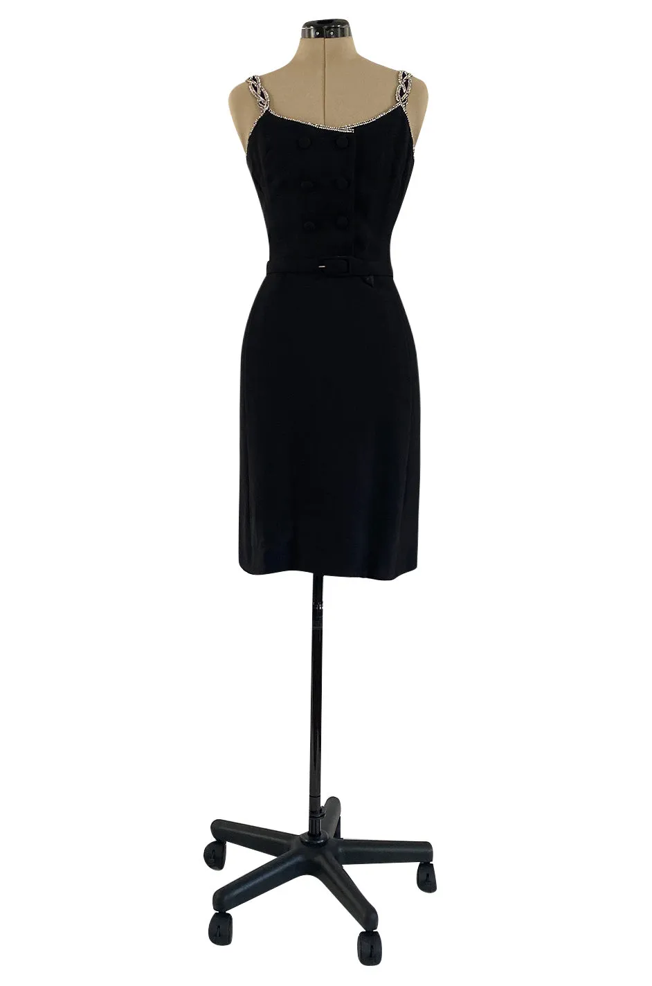 1960s Christian Dior Numbered Demi-Couture Dress w Glittering Crystal Rhinestone Straps