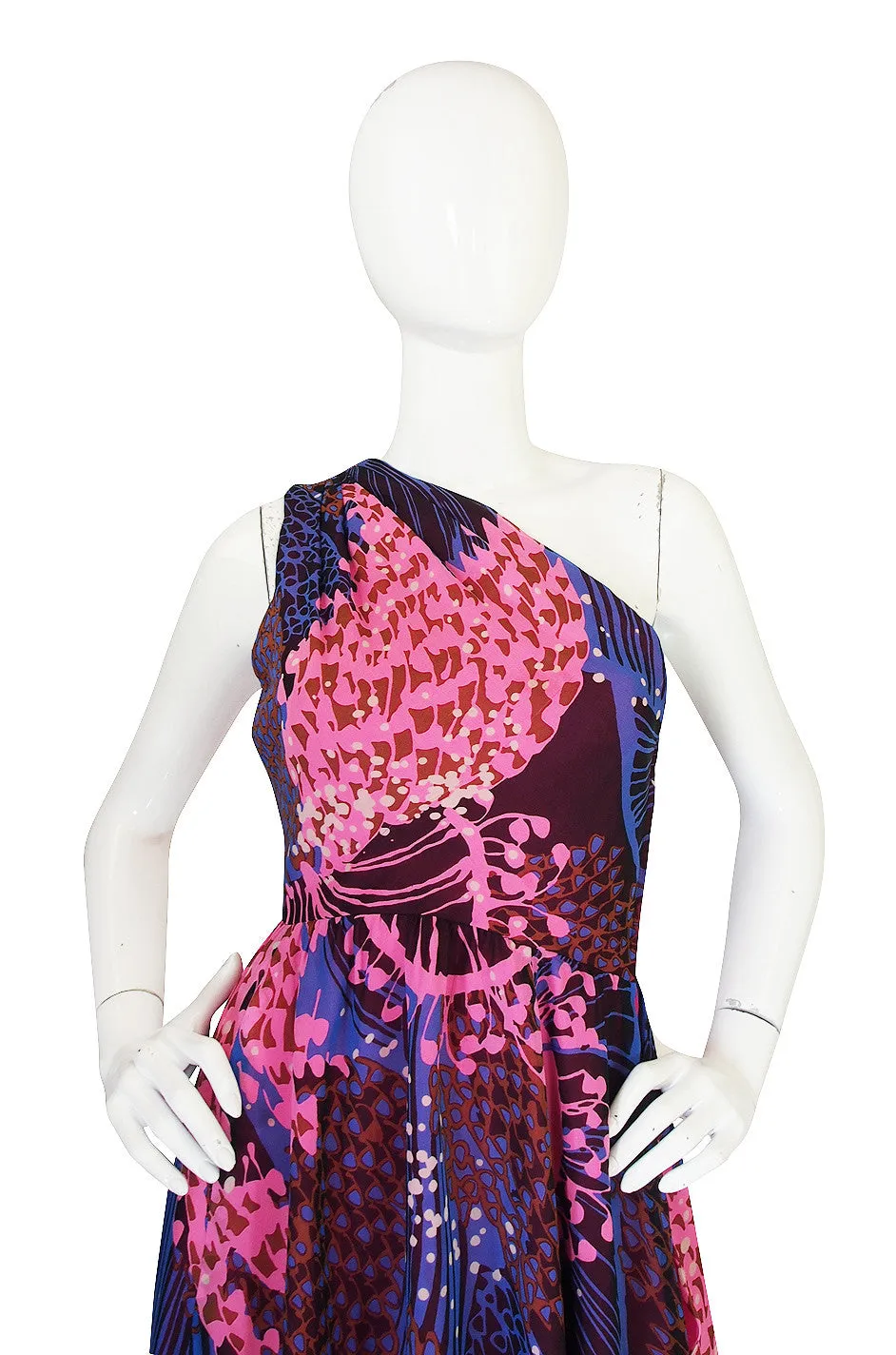 1960s One Shoulder Silk Chiffon Jerry Silverman Dress