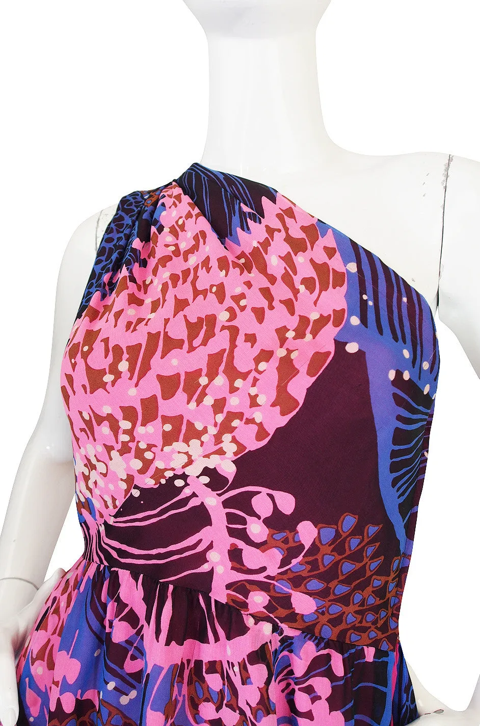 1960s One Shoulder Silk Chiffon Jerry Silverman Dress