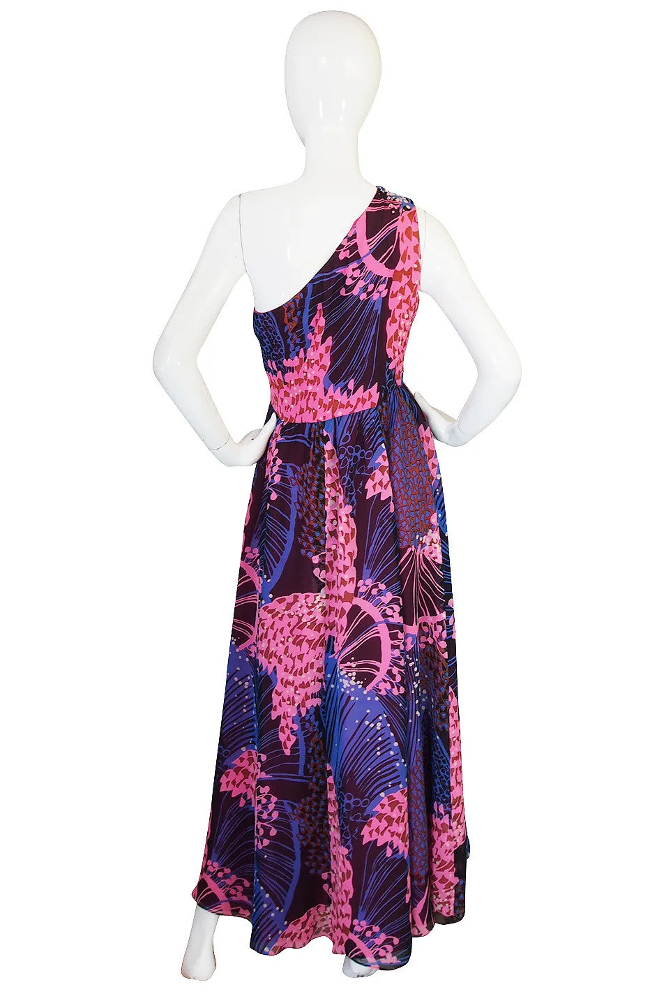 1960s One Shoulder Silk Chiffon Jerry Silverman Dress
