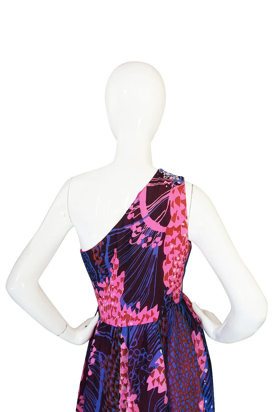 1960s One Shoulder Silk Chiffon Jerry Silverman Dress