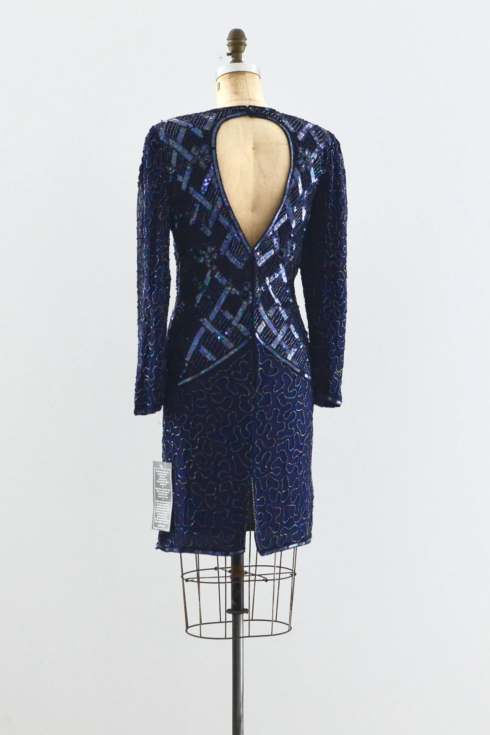 1980s Cutout Beaded Dress / S