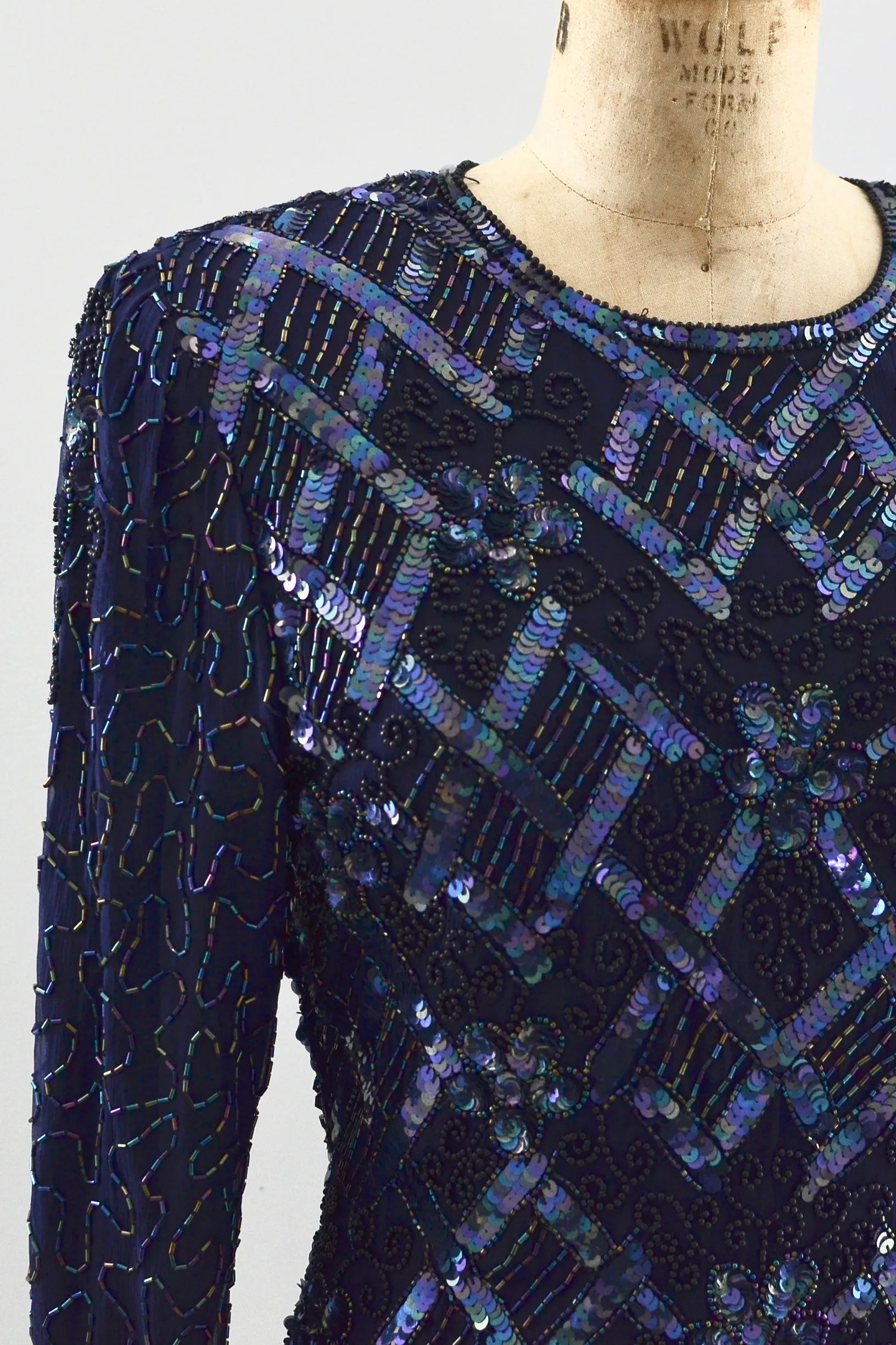 1980s Cutout Beaded Dress / S