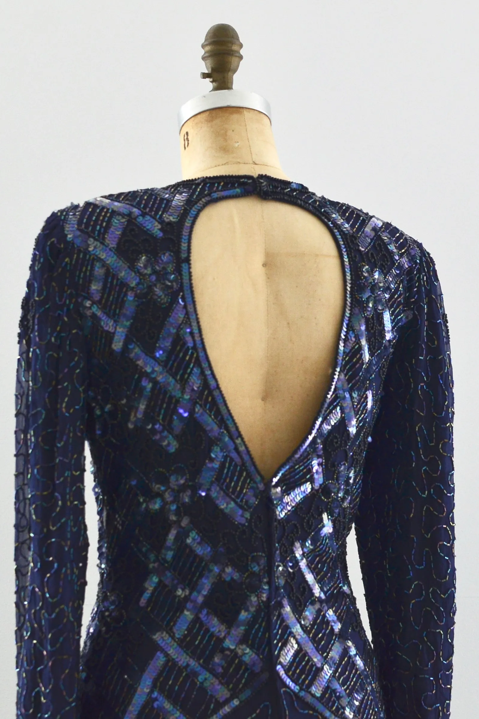 1980s Cutout Beaded Dress / S