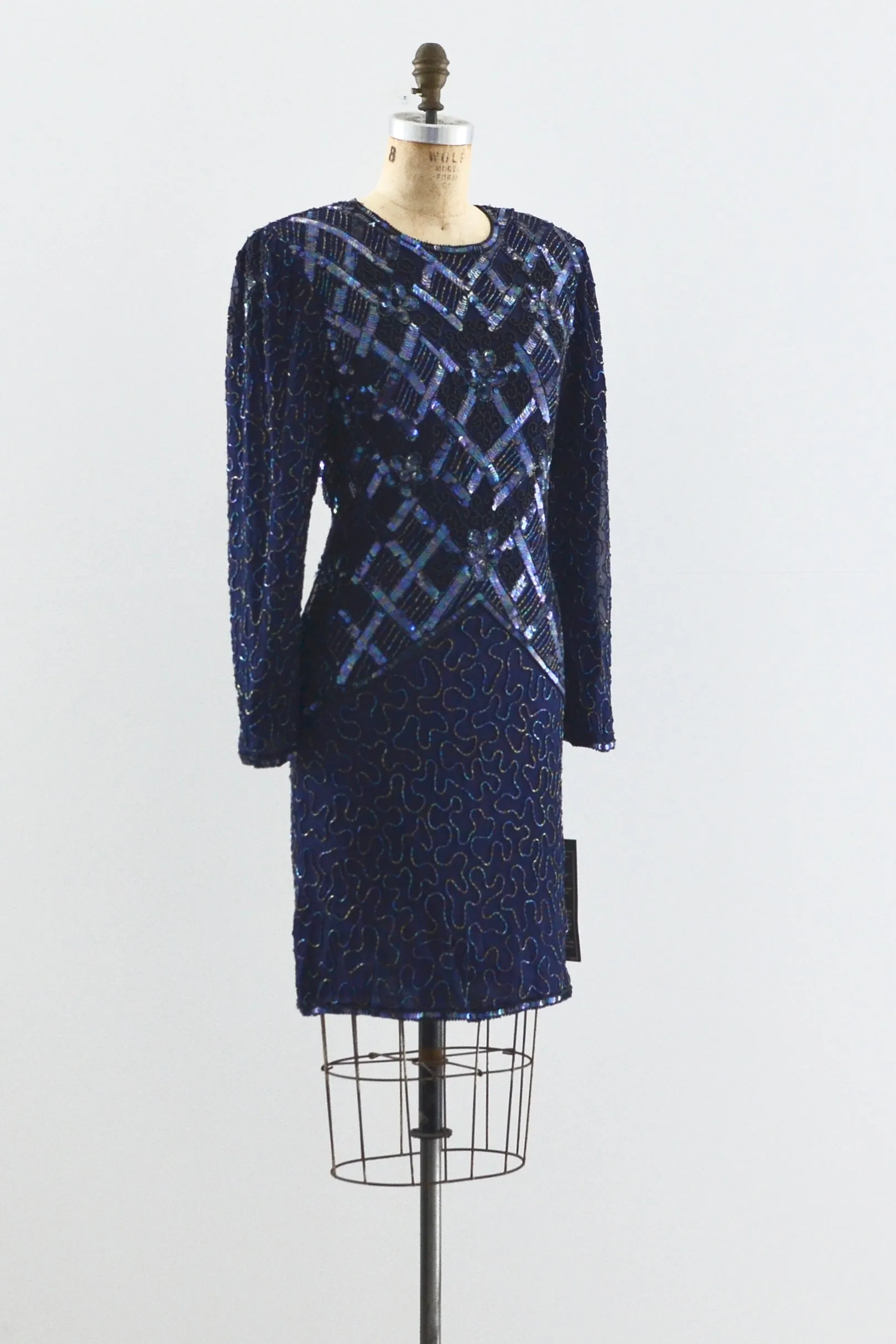 1980s Cutout Beaded Dress / S