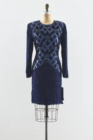 1980s Cutout Beaded Dress / S