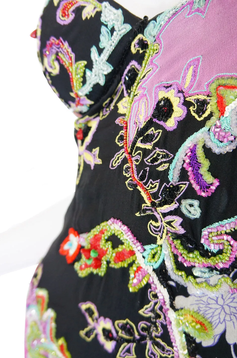 1990s Beaded Silk Ungaro Maxi Dress