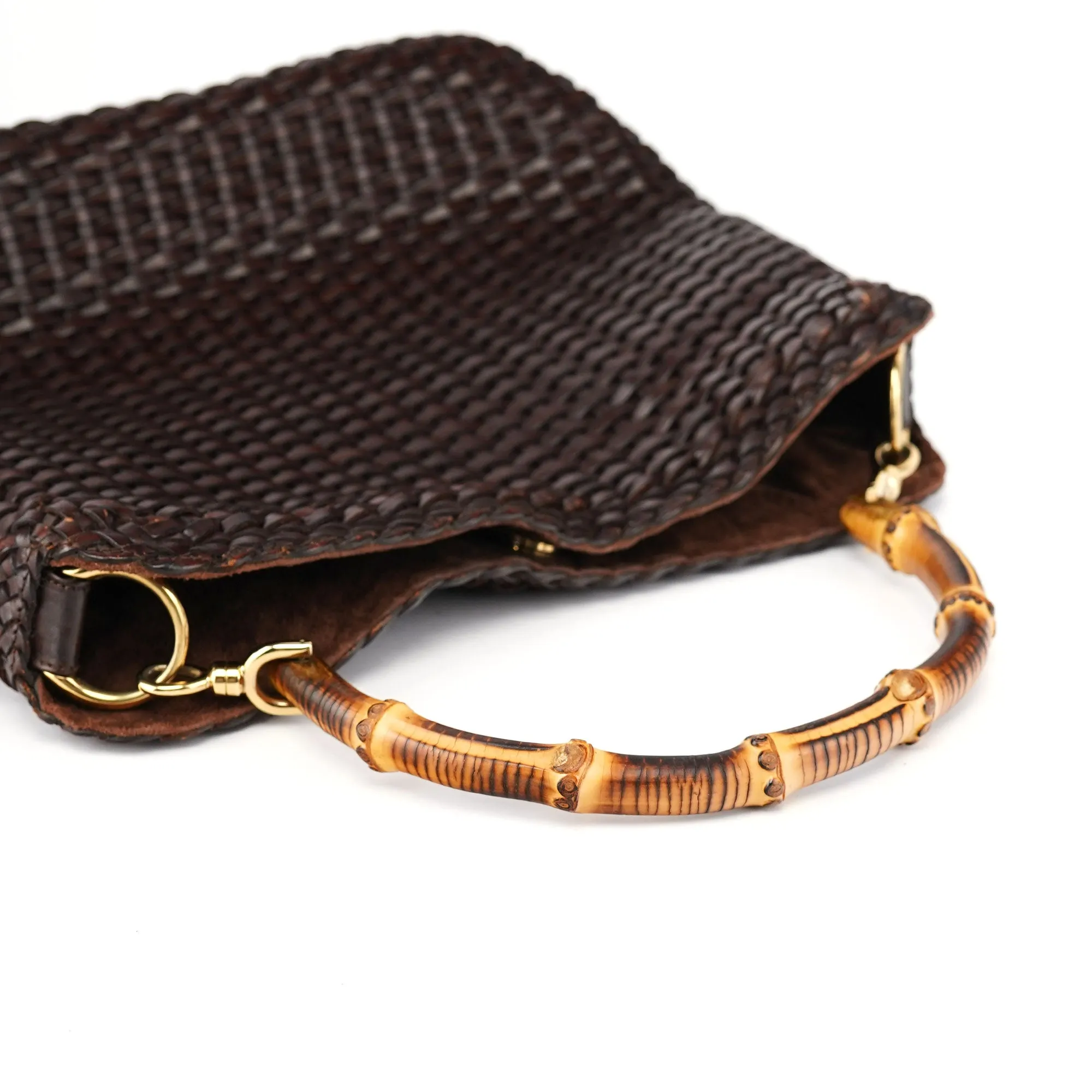 1996 Brown Woven Bamboo Shoulder Bag