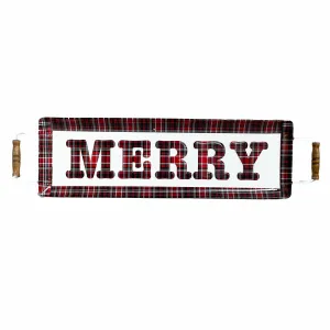 $24.00 min 2 - MERRY METAL TRAY WITH HANDLES