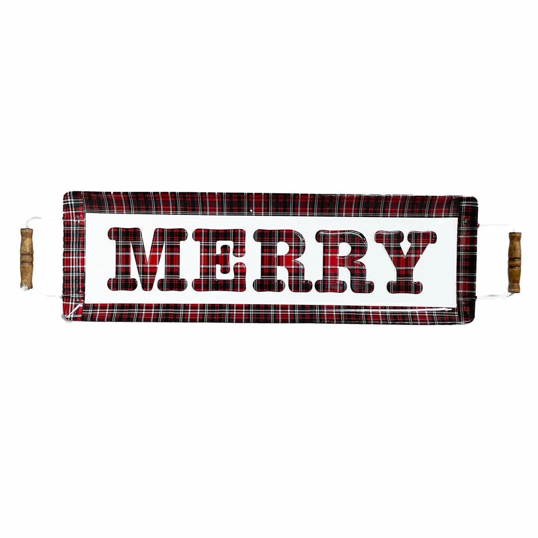$24.00 min 2 - MERRY METAL TRAY WITH HANDLES
