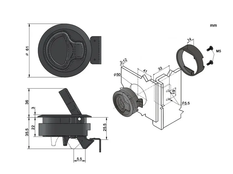 2" Flush Pull Slam Latch for Boat Deck Hatch 1/2" Door