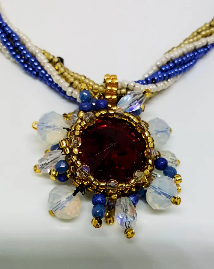 3 Drop Twisted Herringbone Rope Necklace With Crystal Rivoli Bezel Pendant (special order - sold out)