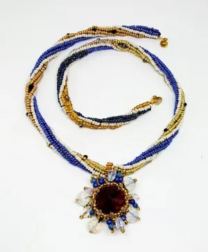 3 Drop Twisted Herringbone Rope Necklace With Crystal Rivoli Bezel Pendant (special order - sold out)