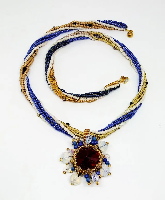 3 Drop Twisted Herringbone Rope Necklace With Crystal Rivoli Bezel Pendant (special order - sold out)