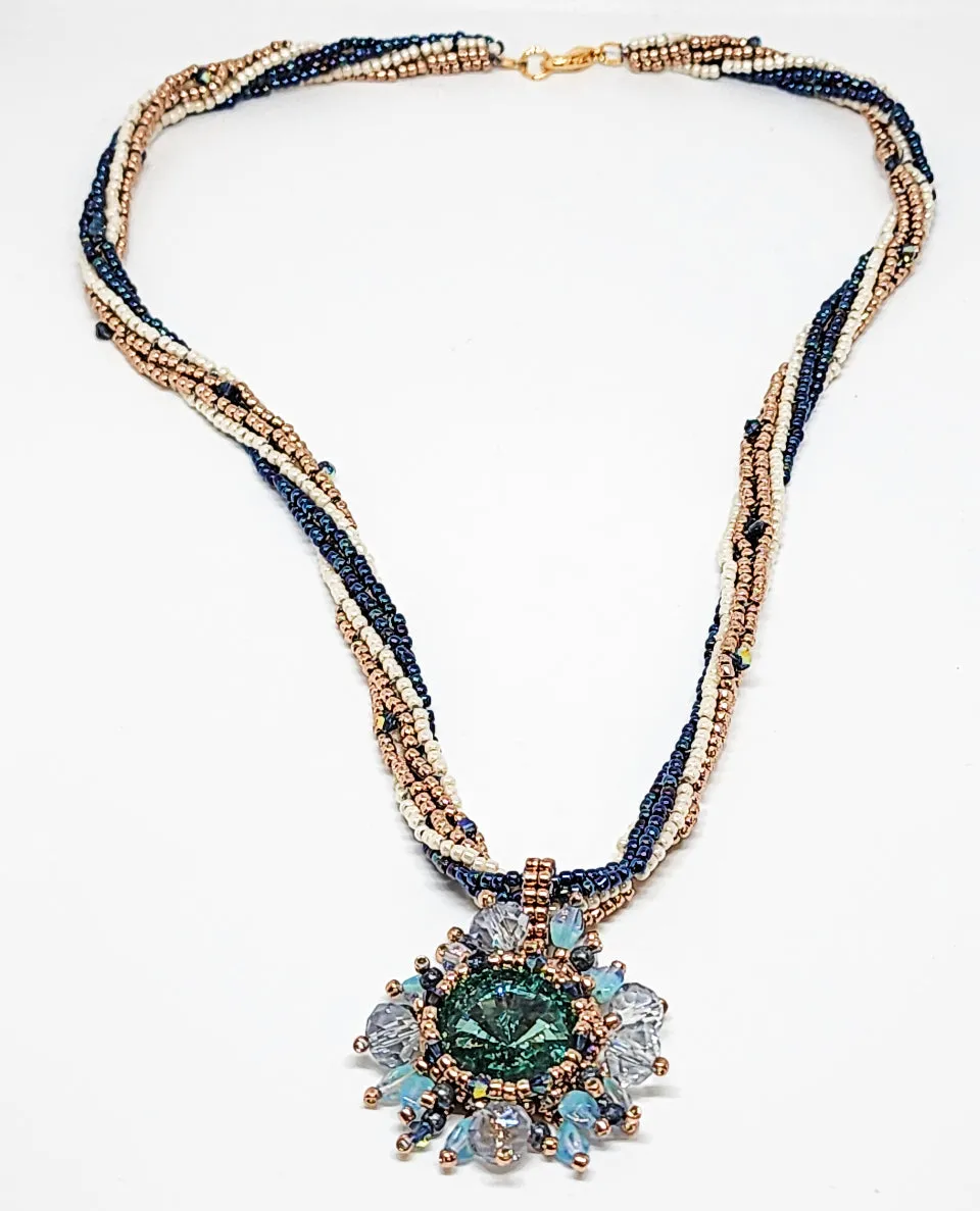 3 Drop Twisted Herringbone Rope Necklace With Crystal Rivoli Bezel Pendant (special order - sold out)