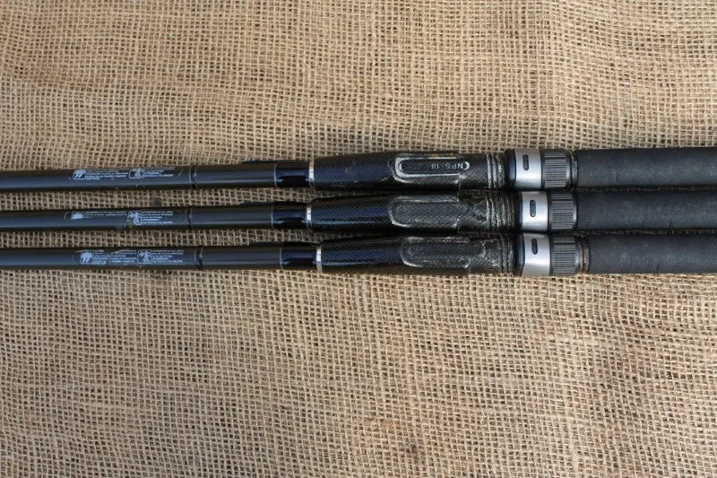 3 x Fox Vario Twin Twip Old School Carbon Carp Fishing Rods. 2.75lb And 3.25lb T/C.