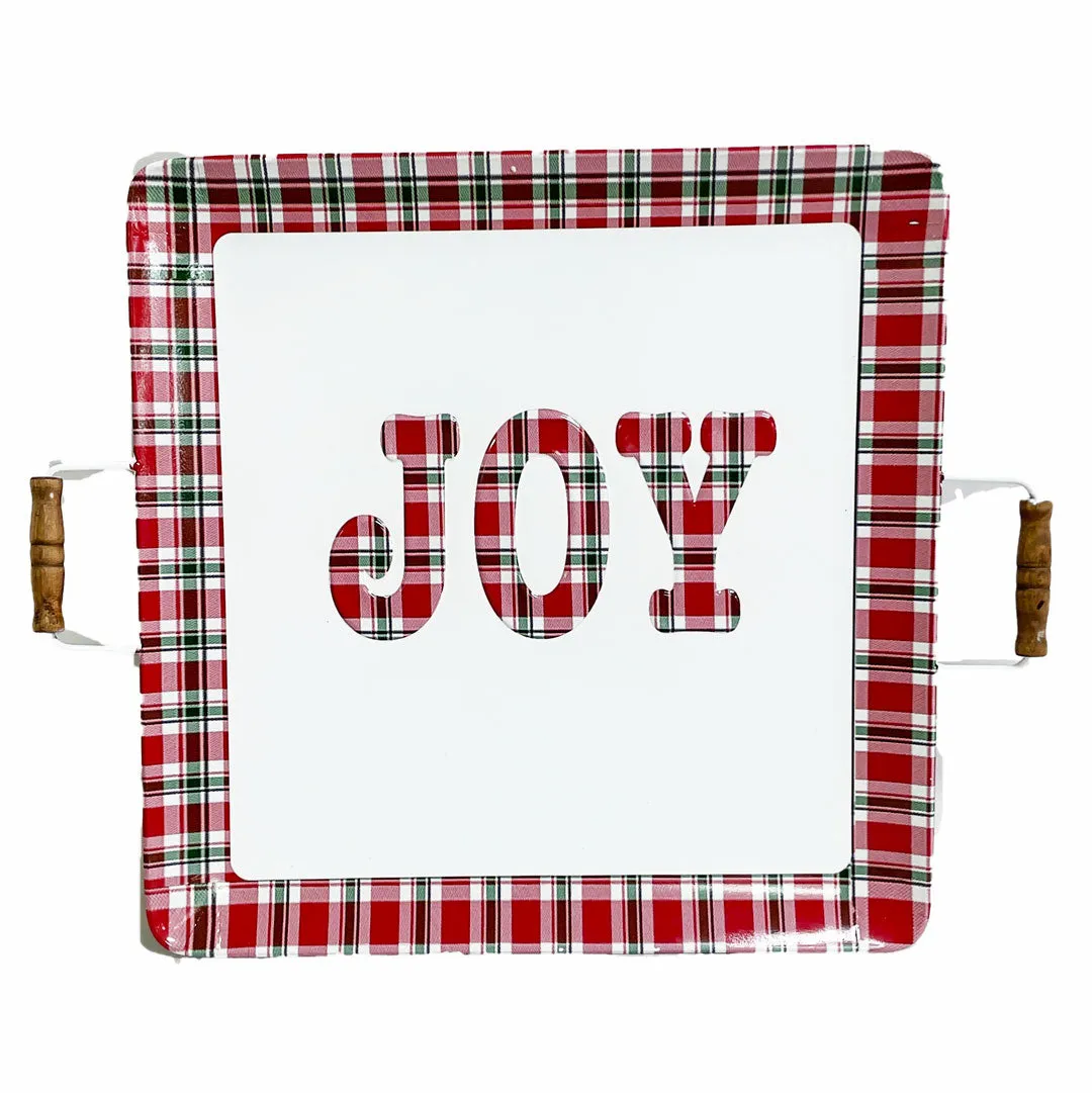 $32.00 min 2 - JOY METAL TRAY W/HANDLES