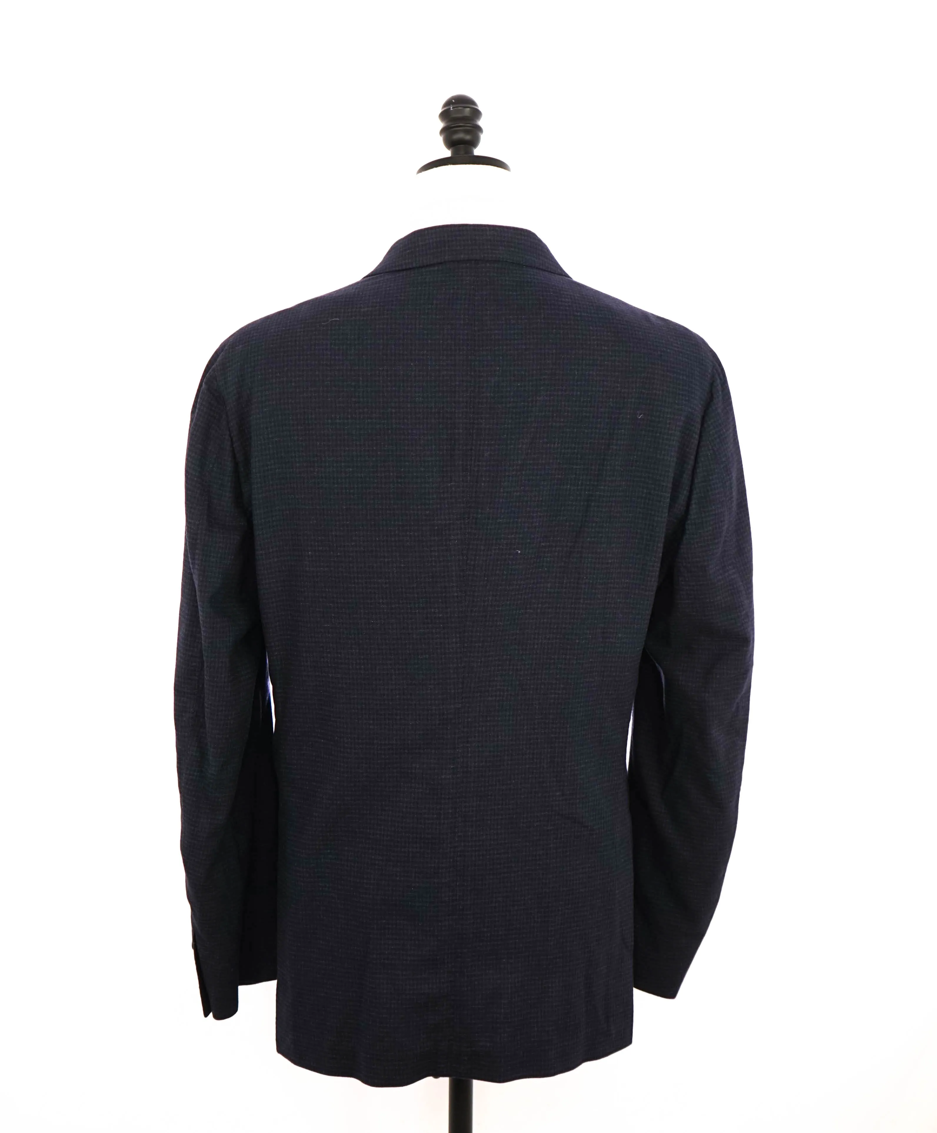 $3,250 ERMENEGILDO ZEGNA - PURE SILK Navy Check LEATHER Trim Blazer  - 46R