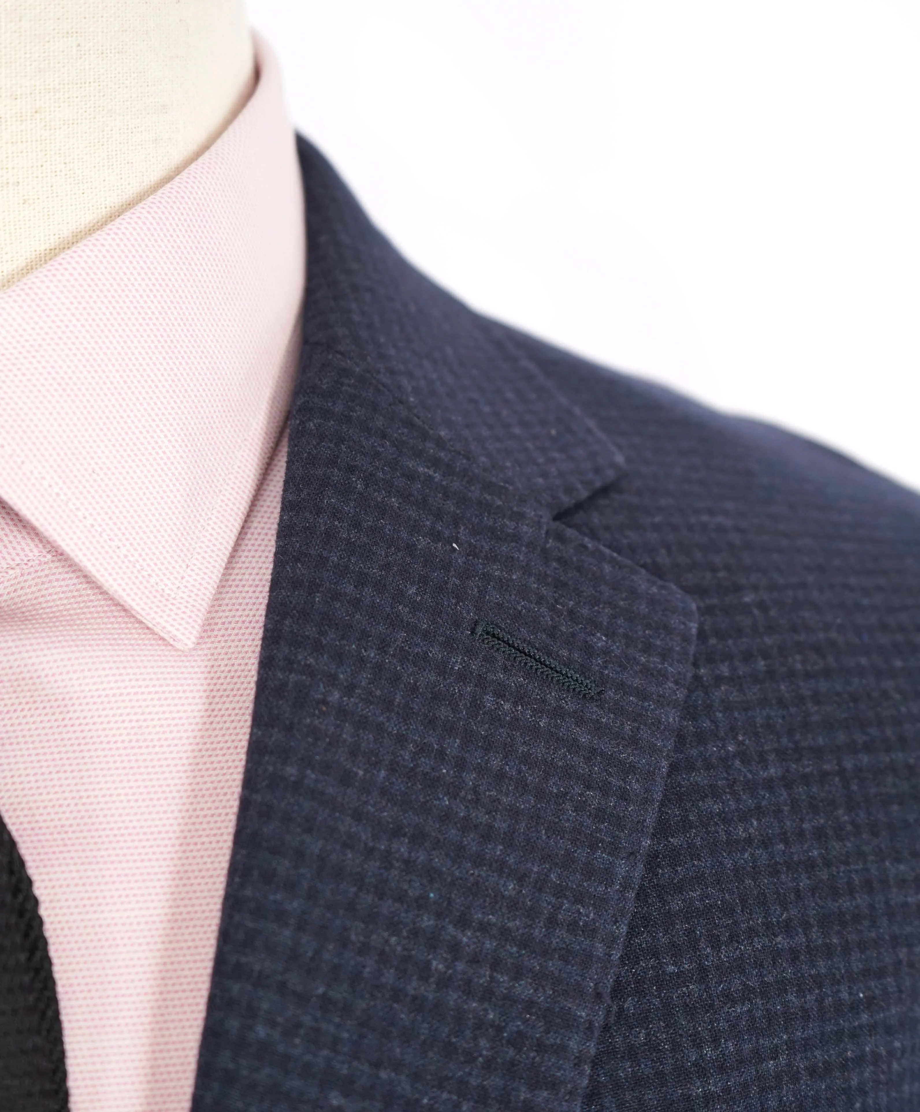 $3,250 ERMENEGILDO ZEGNA - PURE SILK Navy Check LEATHER Trim Blazer  - 46R