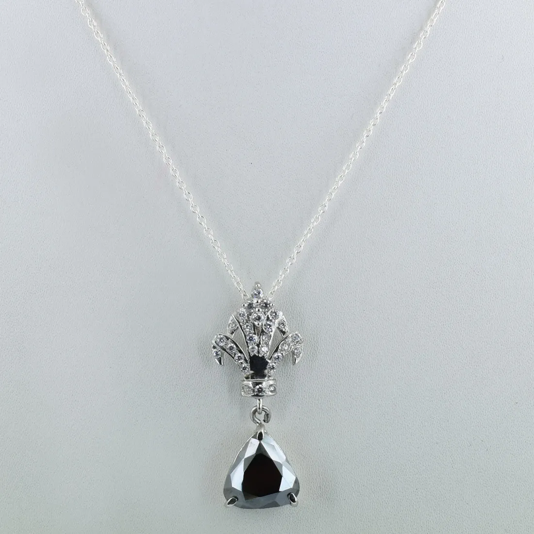 3.50 Ct Trillion Shape Black Diamond Pendant With Diamond Accents. Designer Loop & Great Shine