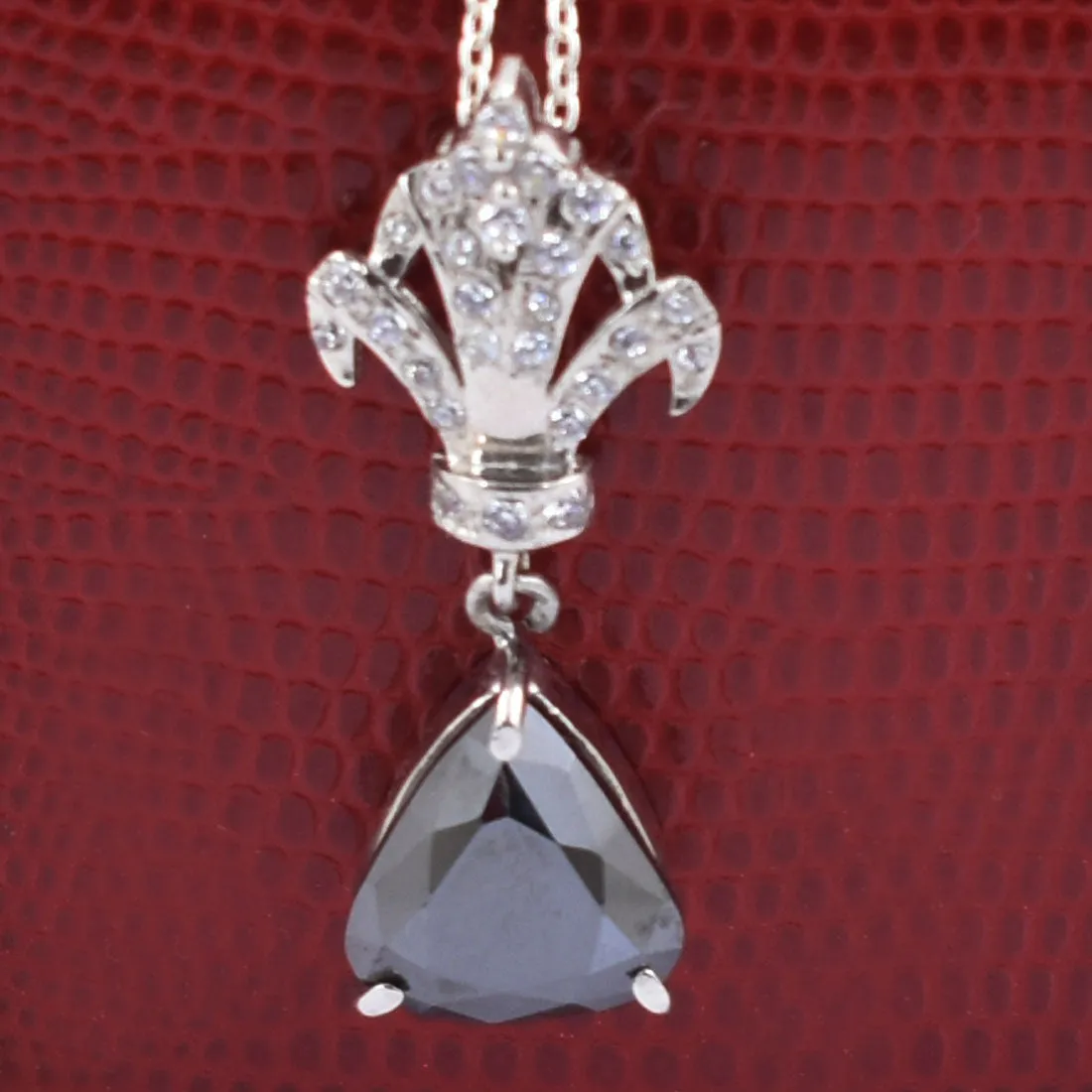 3.50 Ct Trillion Shape Black Diamond Pendant With Diamond Accents. Designer Loop & Great Shine