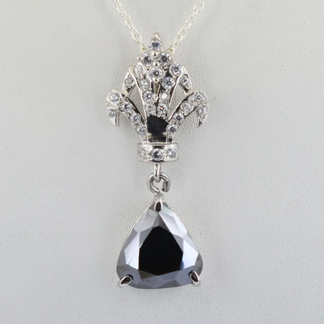 3.50 Ct Trillion Shape Black Diamond Pendant With Diamond Accents. Designer Loop & Great Shine