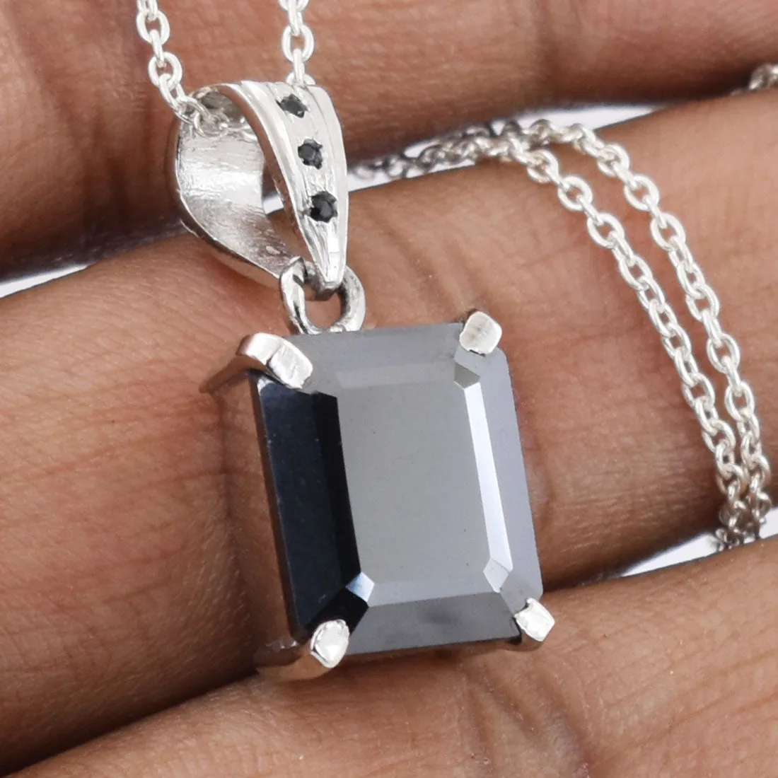 4.50 Ct AAA Certified Black Diamond Solitaire Pendant With Black Accents. Great Brilliance