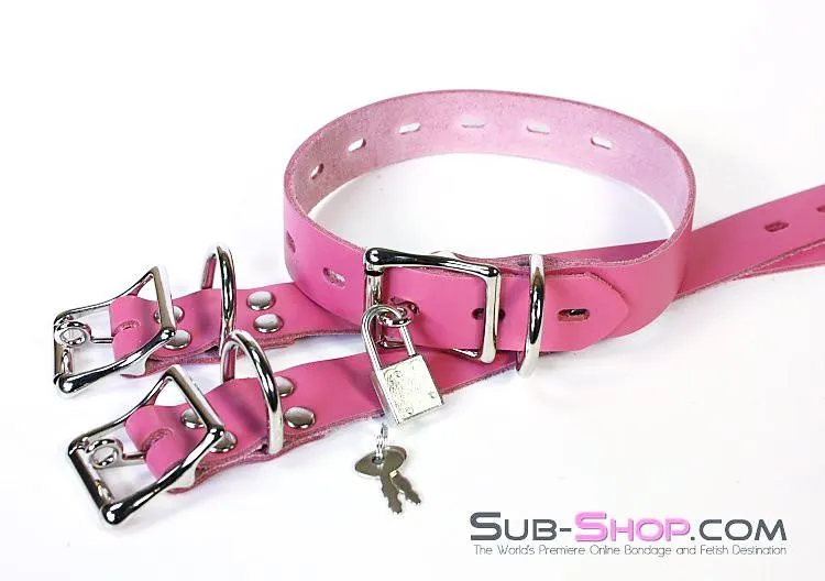 4787A-SIS      Locking Feminization Sissy Chastity Pretty Pink Sissy Leather Bondage Straps - 4 Sizes!