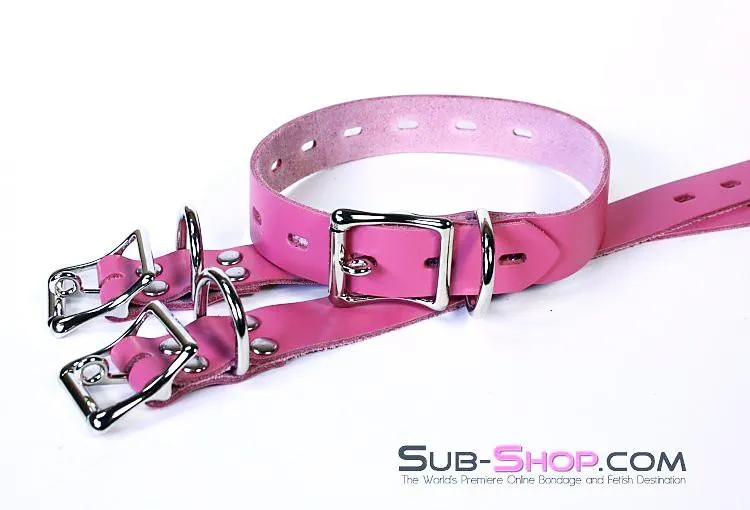 4787A-SIS      Locking Feminization Sissy Chastity Pretty Pink Sissy Leather Bondage Straps - 4 Sizes!