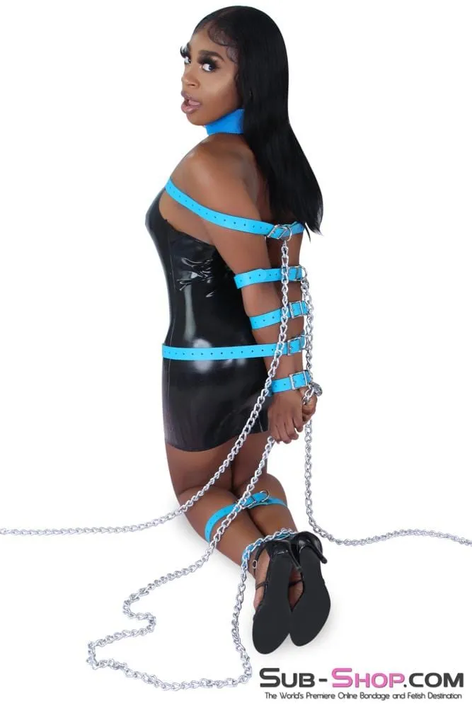 7284A      Candy Blue Buckling Leather Bondage Straps