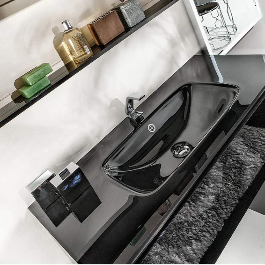 Acqua Slim 1 Drawer Bathroom Vanity with Glass Sink - Wall Mount - 36" Glass/Black Glass