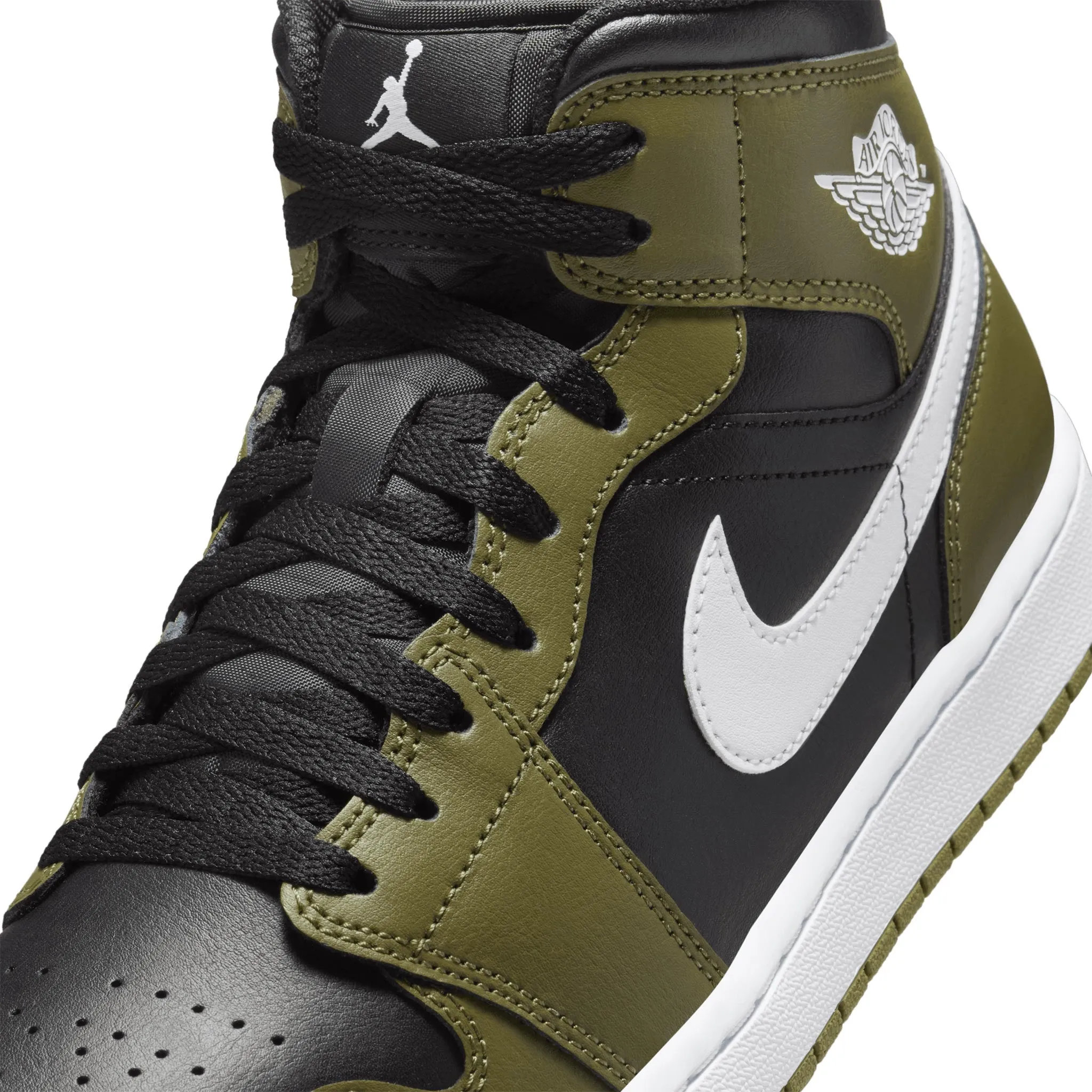 Air Jordan 1 Mid Black/White-Medium Olive-Sail DQ8426-092