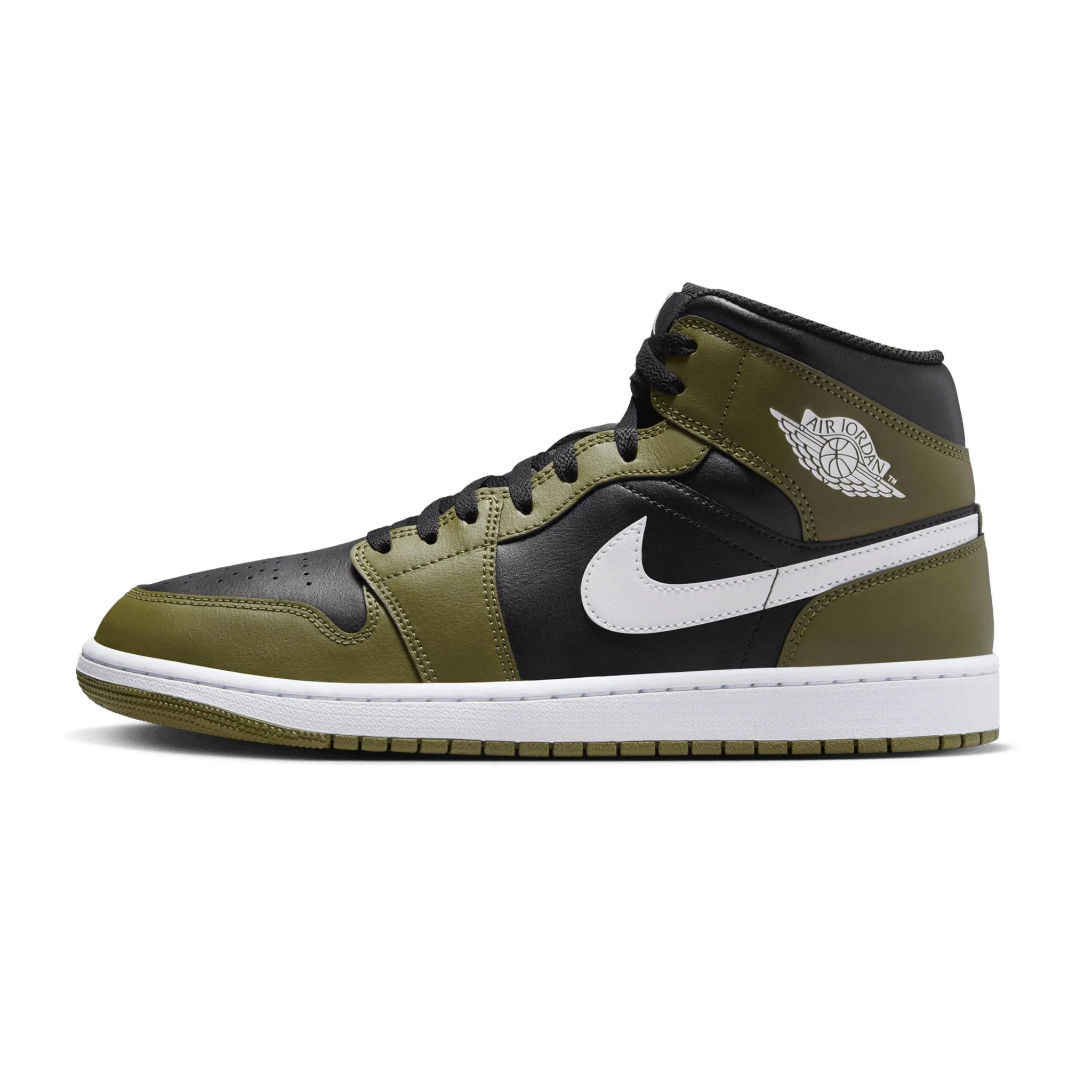 Air Jordan 1 Mid Black/White-Medium Olive-Sail DQ8426-092