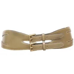 Alaia Olive Green Leather Belt W/ Gold Accents