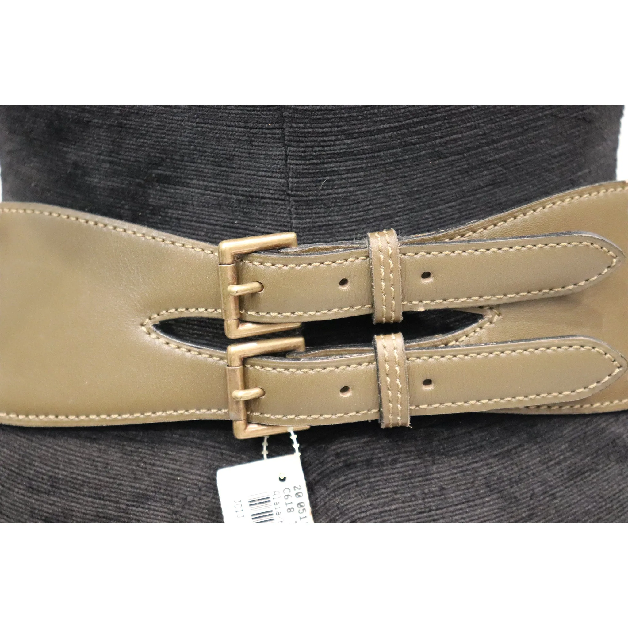 Alaia Olive Green Leather Belt W/ Gold Accents