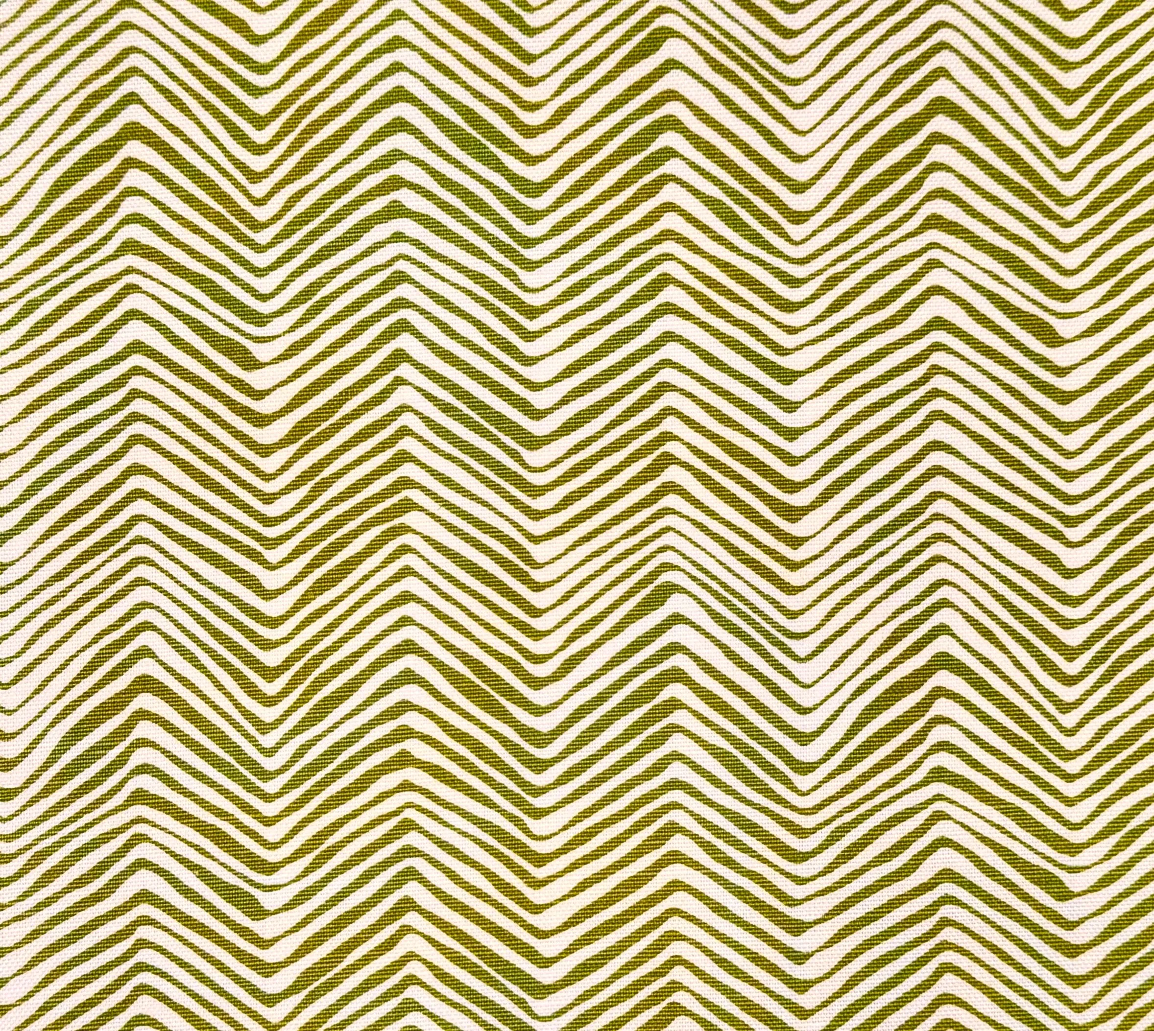 Alan Campbell Fabric: Petite Zig Zag - Custom Jungle Green on Tinted Linen / Cotton