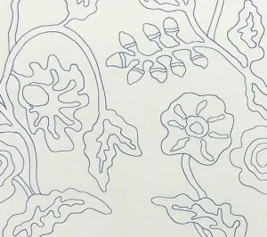 Alan Campbell Fabric: Potalla Outline - Custom French Blue on White Belgian Linen/Cotton