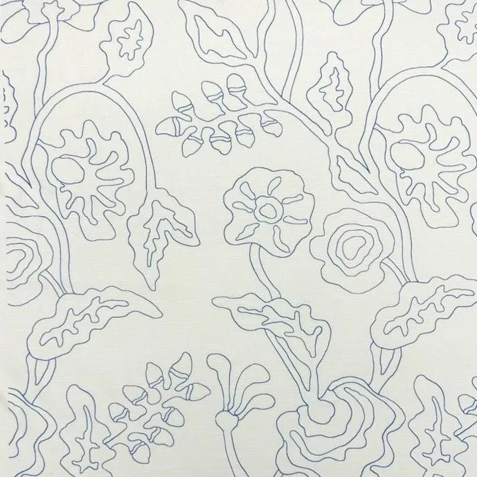 Alan Campbell Fabric: Potalla Outline - Custom French Blue on White Belgian Linen/Cotton