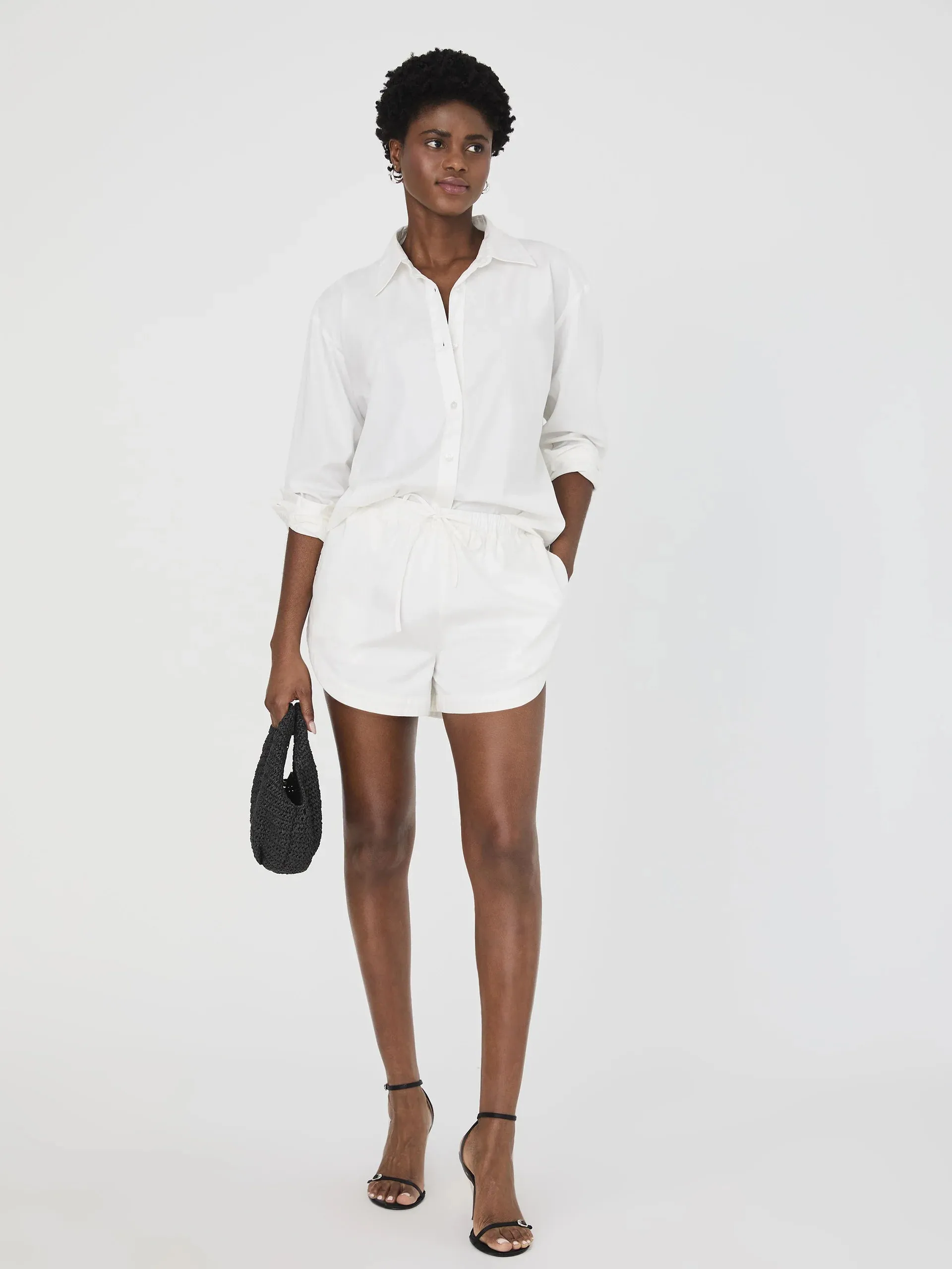 Alexis Cotton Drawstring Shorts in Summer White