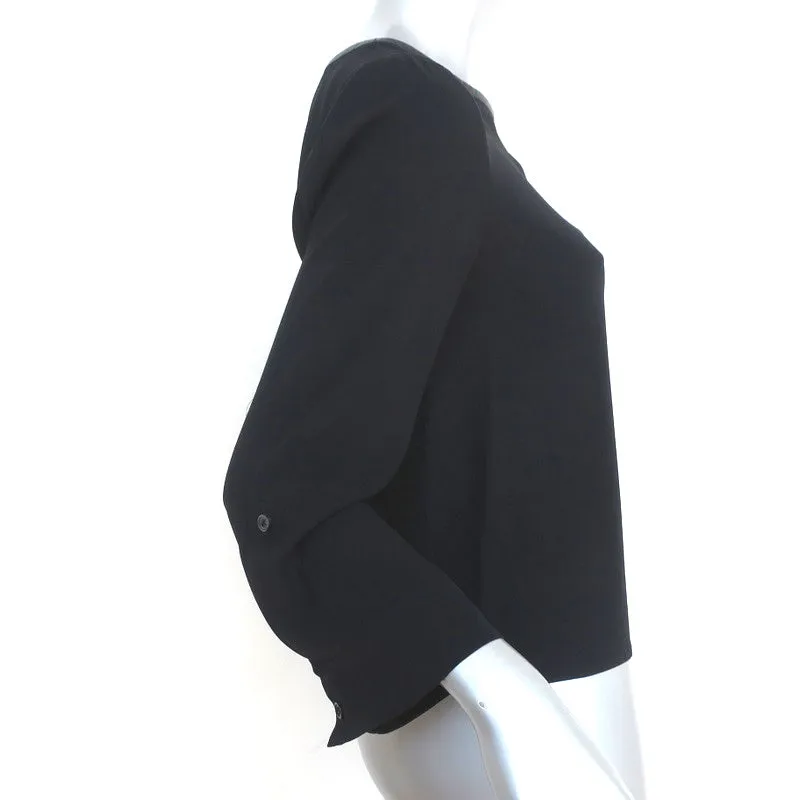 Alice   Olivia AIR Boatneck Top Black Leather-Trim Stretch Silk Size Extra Small