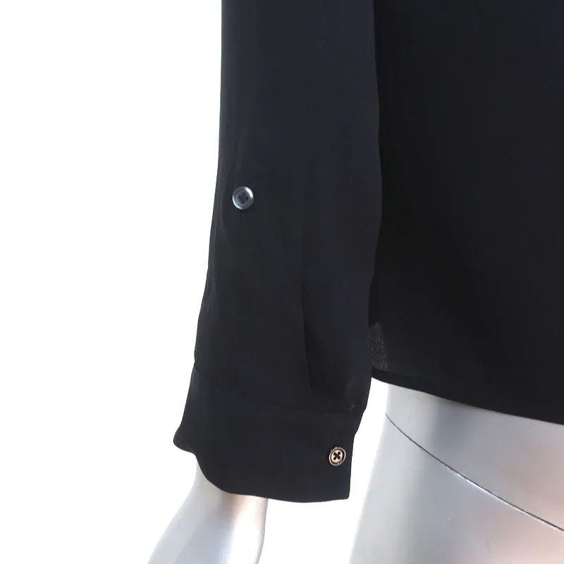Alice   Olivia AIR Boatneck Top Black Leather-Trim Stretch Silk Size Extra Small