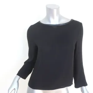 Alice   Olivia AIR Boatneck Top Black Leather-Trim Stretch Silk Size Extra Small