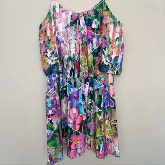 Amanda Uprichard Silk Tiered Mini Dress M Kaleidoscope Multi Spaghetti Straps