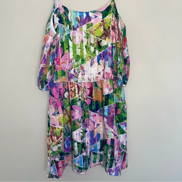 Amanda Uprichard Silk Tiered Mini Dress M Kaleidoscope Multi Spaghetti Straps