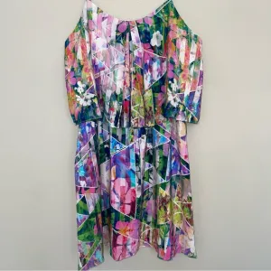 Amanda Uprichard Silk Tiered Mini Dress M Kaleidoscope Multi Spaghetti Straps