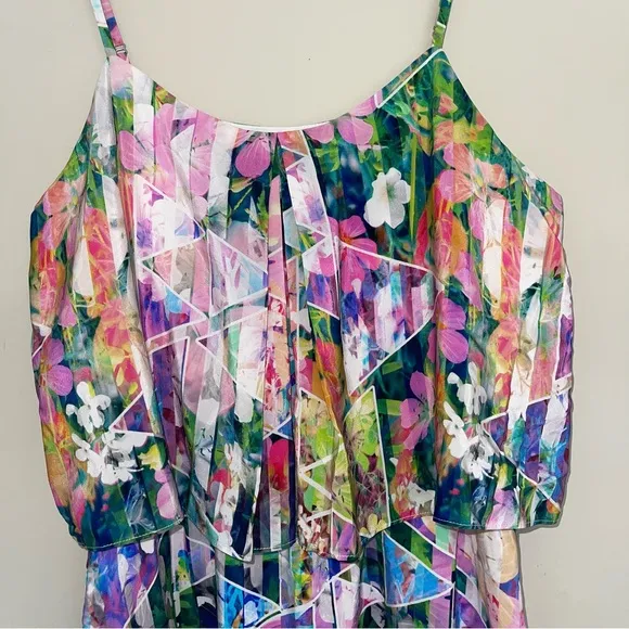 Amanda Uprichard Silk Tiered Mini Dress M Kaleidoscope Multi Spaghetti Straps