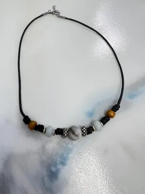 Amazonite, Sterling Silver, Wood & Vegan Leather Necklace | Handcrafted Jewelry