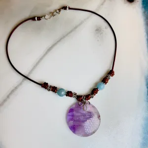Amethyst & Aquamarine Leather Necklace | Handcrafted Artisan Jewelry