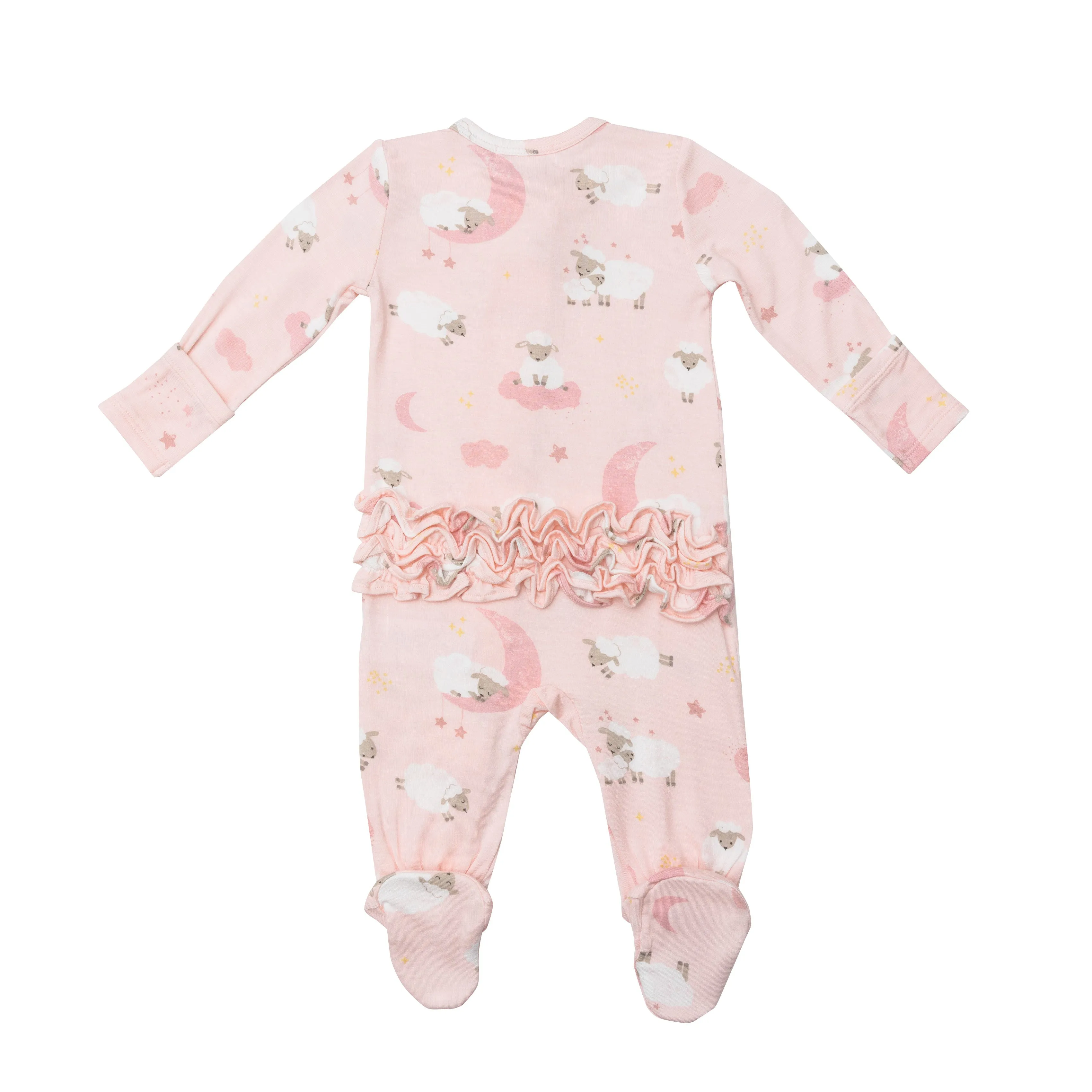 Angel Dear Baby Sheep Pink Ruffle Footie with Zipper
